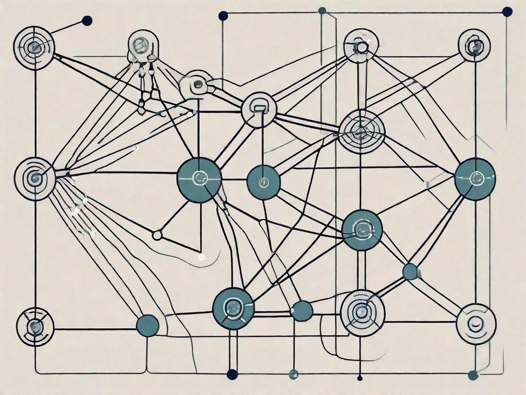 A complex network of interconnected nodes or relays